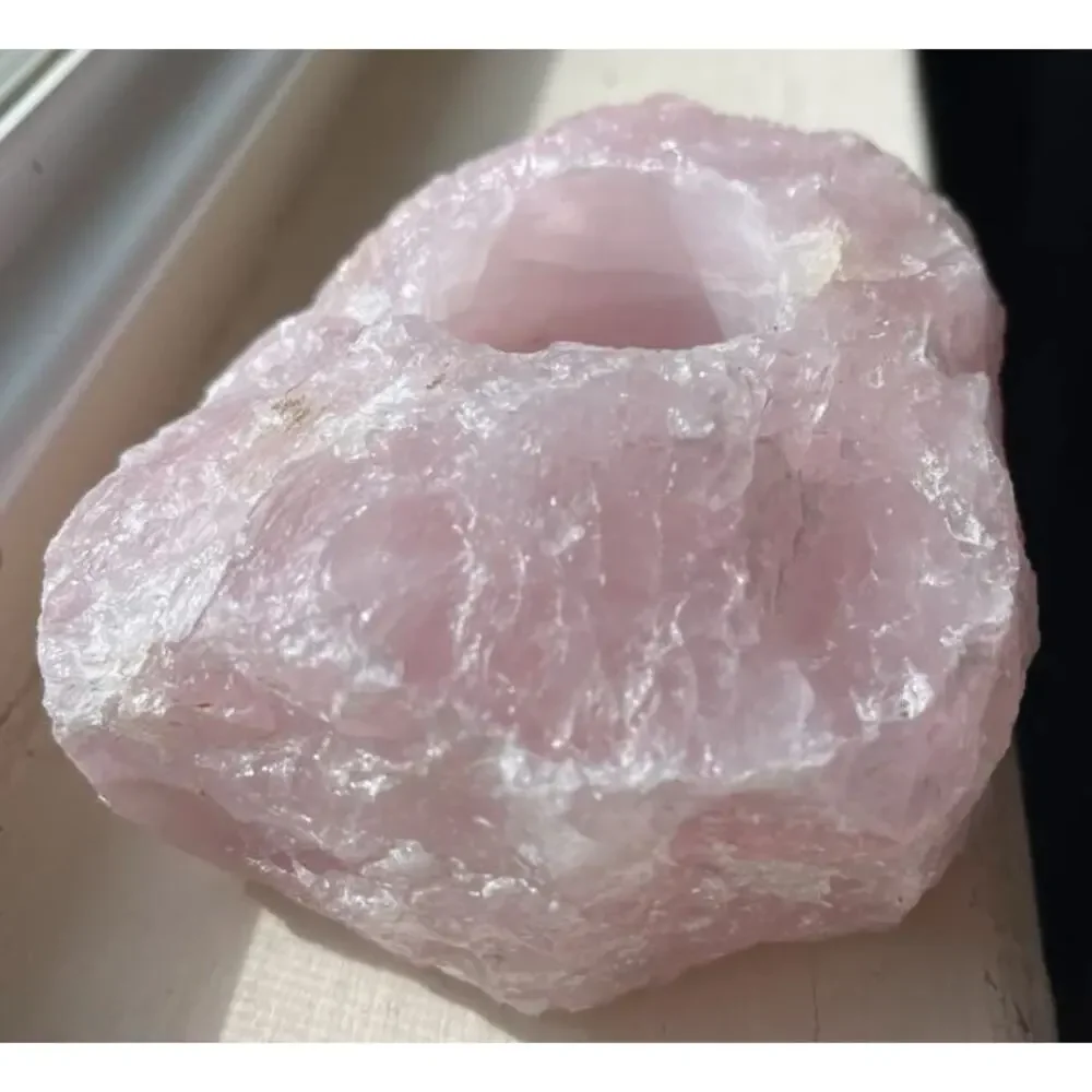 Large Natural Rose Quartz Crystal Candle Holder Tea Light Holder Made in Brazil